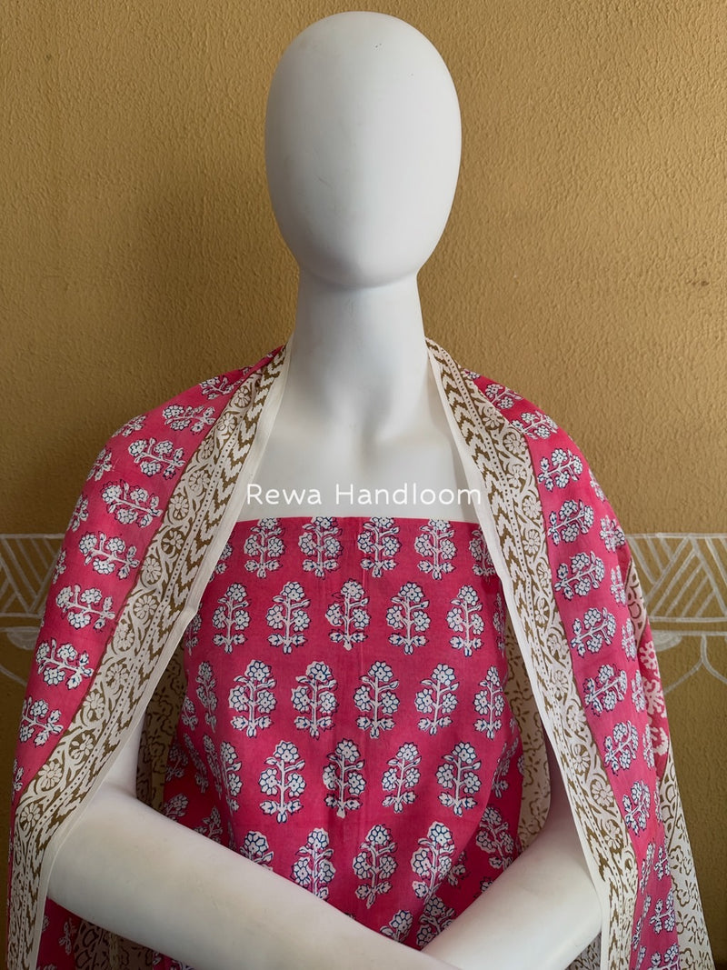 Pink-White Indigo Bagh Print Suit BCI063