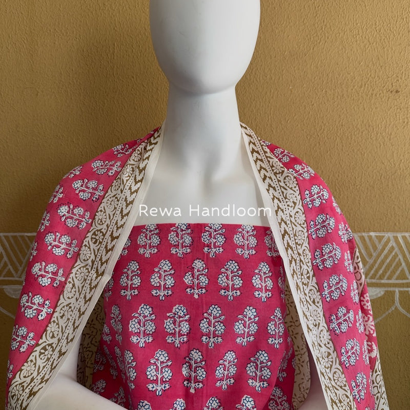 Pink-White Indigo Bagh Print Suit BCI063