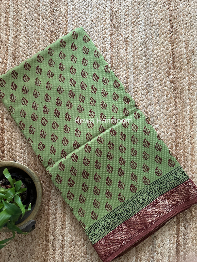 Maheshwari Green Bagh Print Small Border Saree MTBS171
