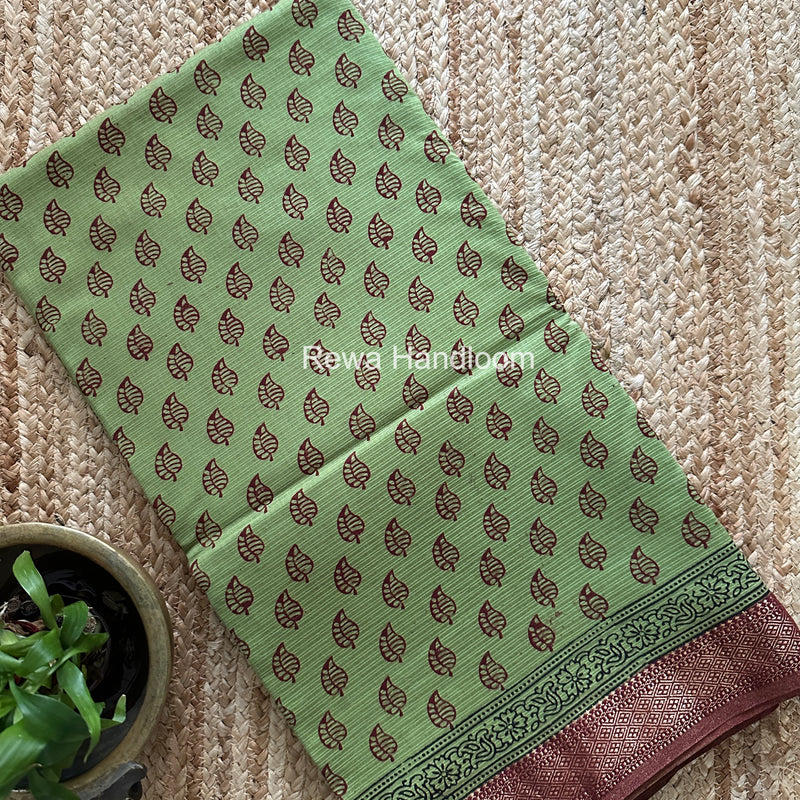 Maheshwari Green Bagh Print Small Border Saree MTBS171
