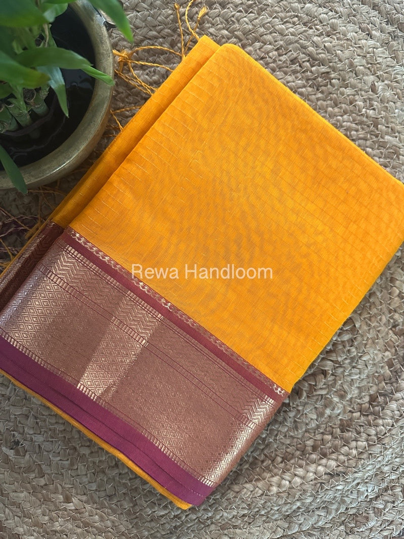 Maheshwari Yellow Zari Linning Saree GL074