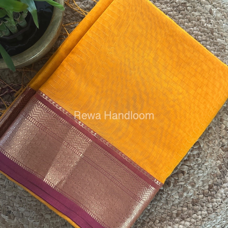 Maheshwari Yellow Zari Linning Saree GL074