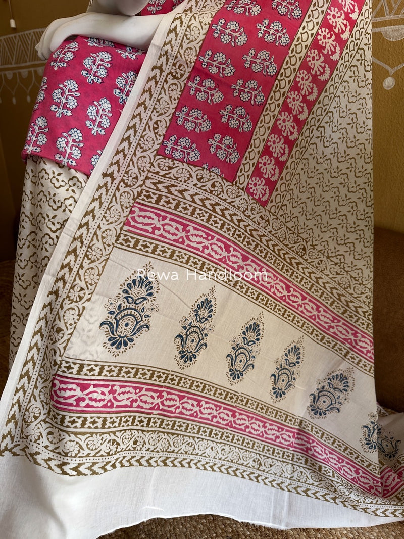 Pink-White Indigo Bagh Print Suit BCI063