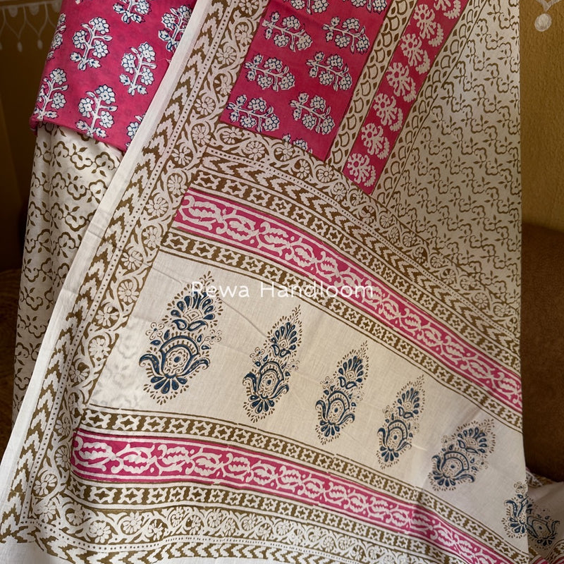 Pink-White Indigo Bagh Print Suit BCI063