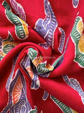 Maheshwari Red Batik Indonesian Print Saree IBS09