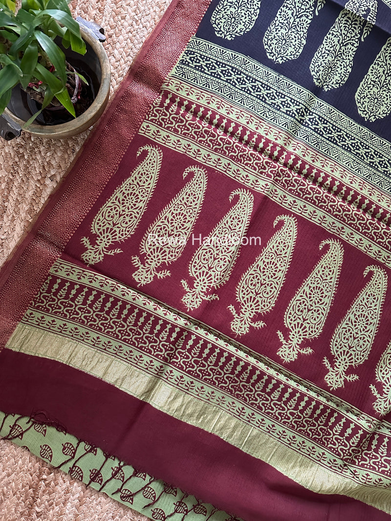Maheshwari Green Bagh Print Small Border Saree MTBS171