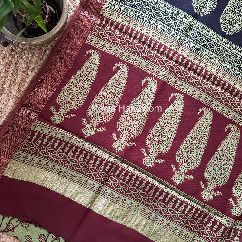 Maheshwari Green Bagh Print Small Border Saree MTBS171