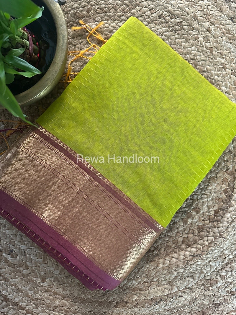 Maheshwari Chutney Green Zari Linning Saree GL075