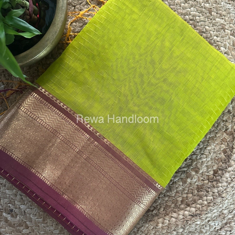 Maheshwari Chutney Green Zari Linning Saree GL075