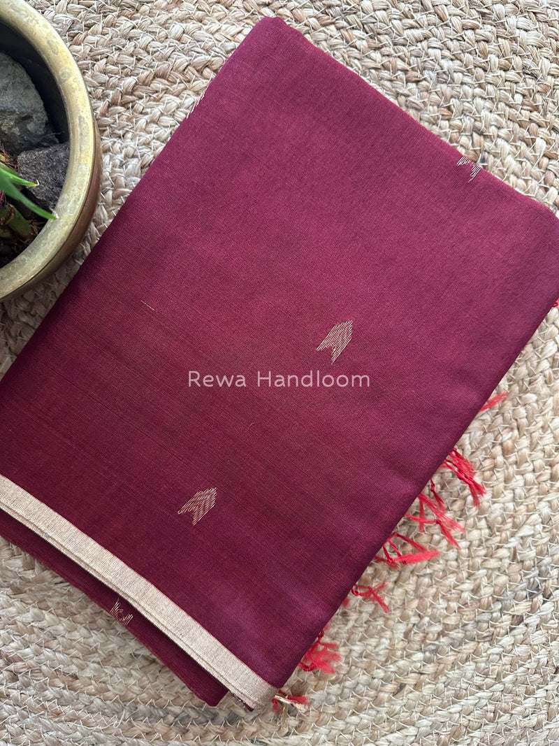 Maroon Zari Butti Maheshwari Saree VBS022