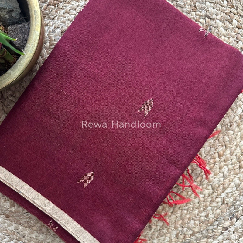 Maroon Zari Butti Maheshwari Saree VBS022