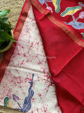 Maheshwari Red Batik Indonesian Print Saree IBS09