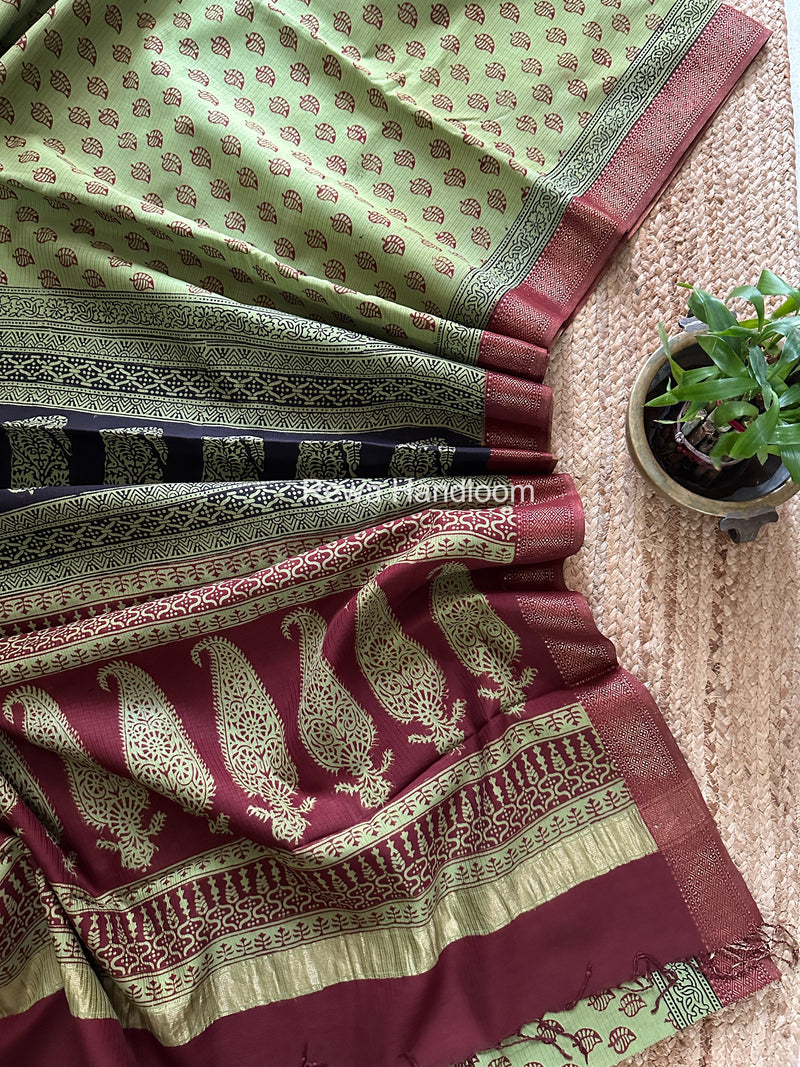 Maheshwari Green Bagh Print Small Border Saree MTBS171