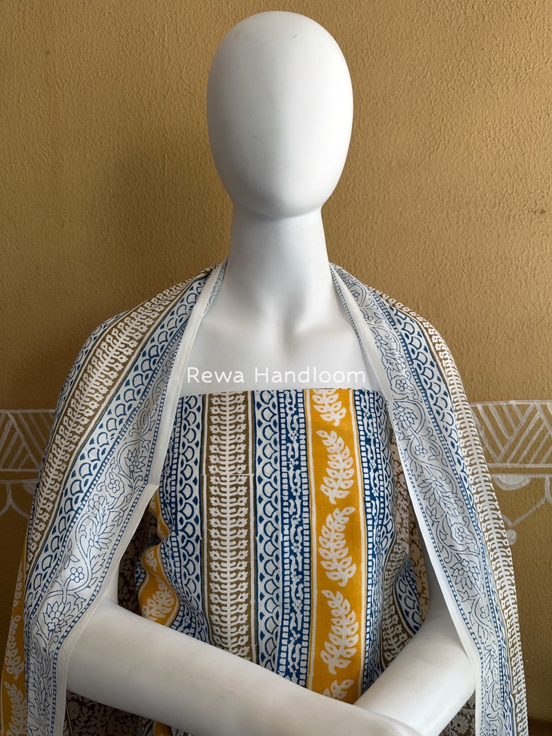 Yellow-Grey Indigo Bagh Print Suit BCI062