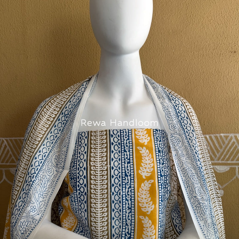 Yellow-Grey Indigo Bagh Print Suit BCI062