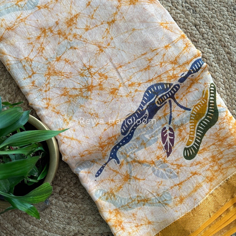 Maheshwari Yellow Batik Indonesian Print Saree IBS08