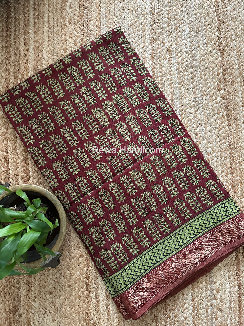 Maheshwari Maroon Bagh Print Small Border Saree MTBS144