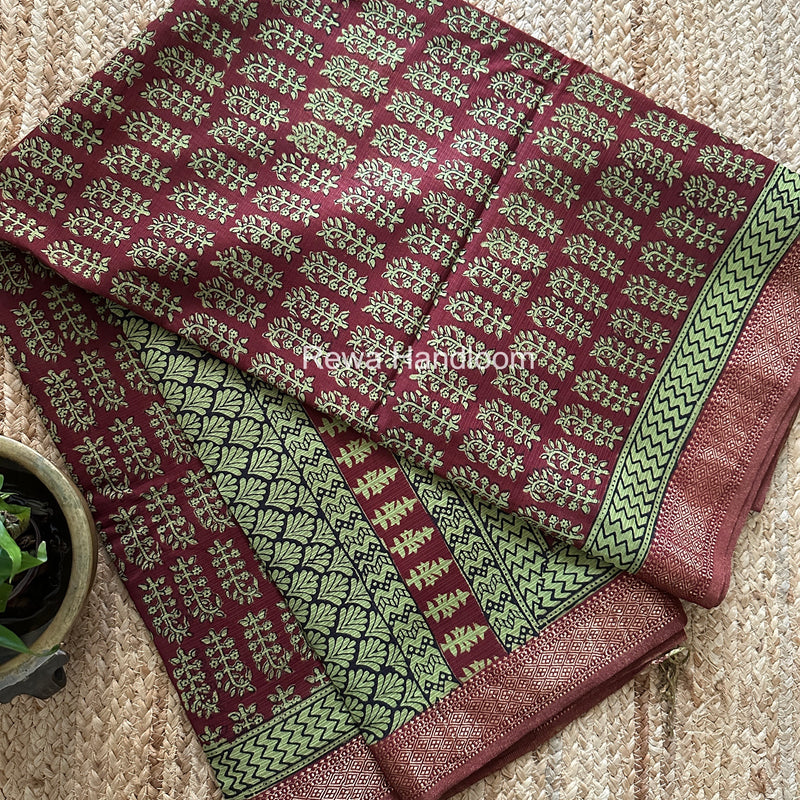 Maheshwari Bagh Print Small Border Saree