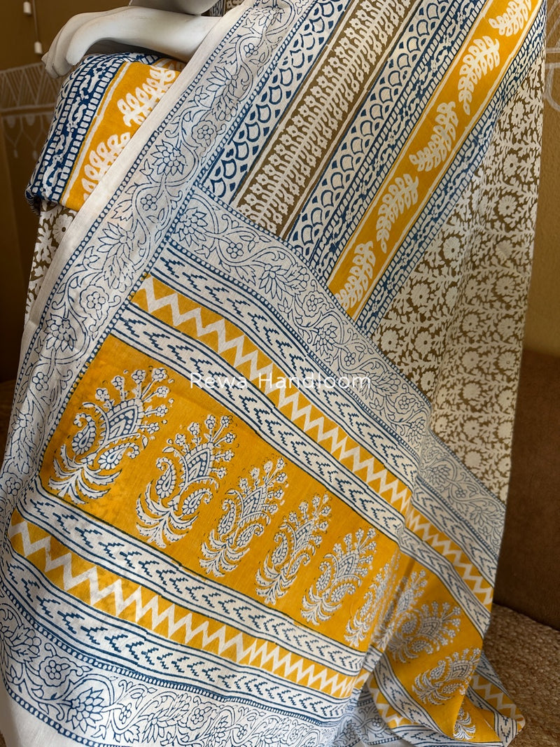 Yellow-Grey Indigo Bagh Print Suit BCI062
