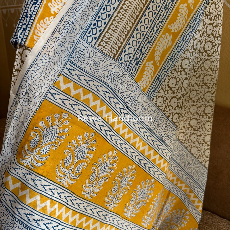 Yellow-Grey Indigo Bagh Print Suit BCI062