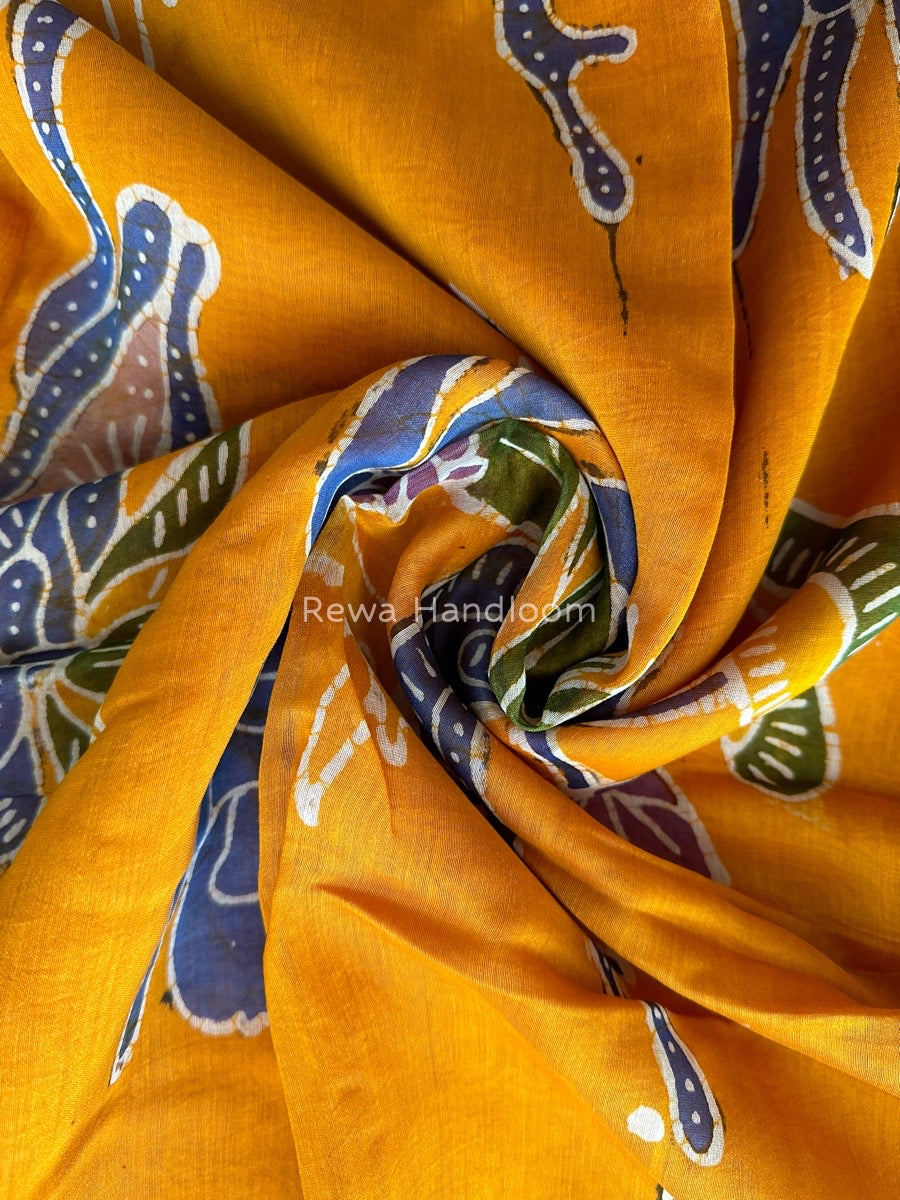 Maheshwari Yellow Batik Indonesian Print Saree IBS08