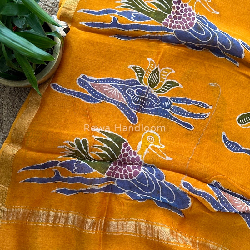Maheshwari Yellow Batik Indonesian Print Saree IBS08