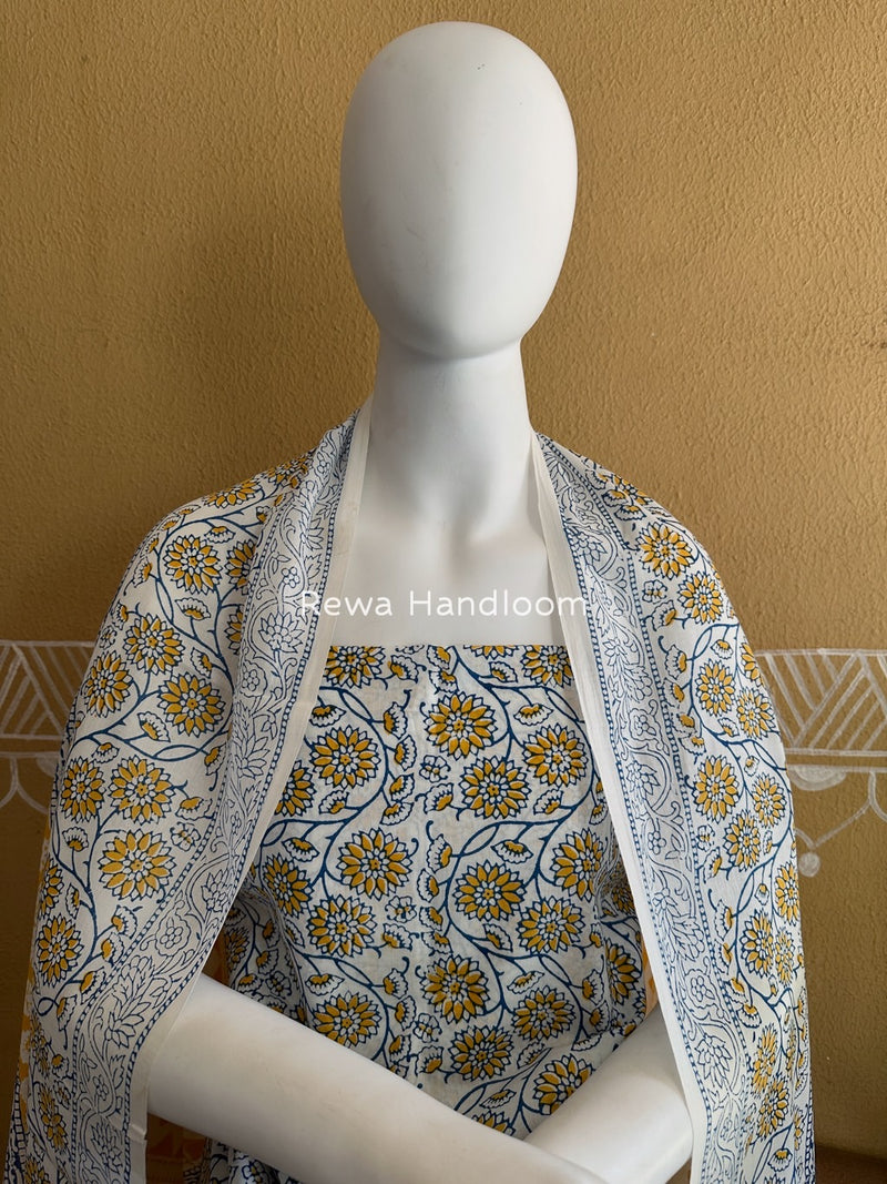 Yellow-White Indigo Bagh Print Suit BCI070