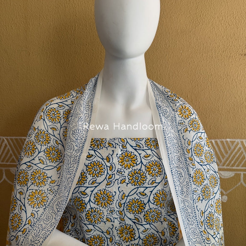 Yellow-White Indigo Bagh Print Suit BCI070