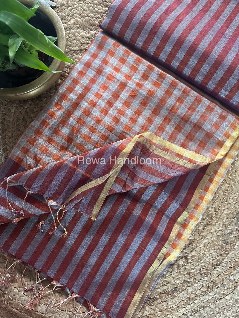 Exclusive Maheshwari Maroon Tissue Silk Saree TLS01