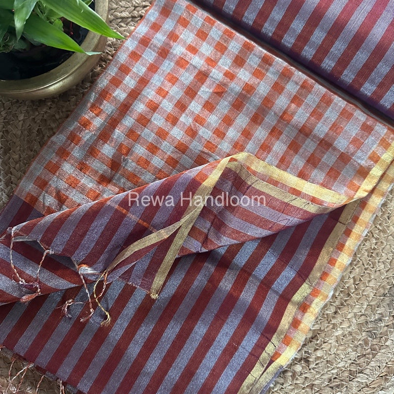 Exclusive Maheshwari Maroon Tissue Silk Saree TLS01