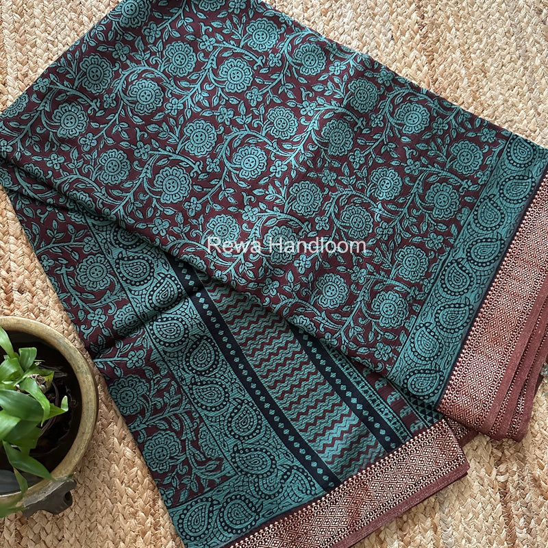 Maheshwari Bagh Print Small Border Saree