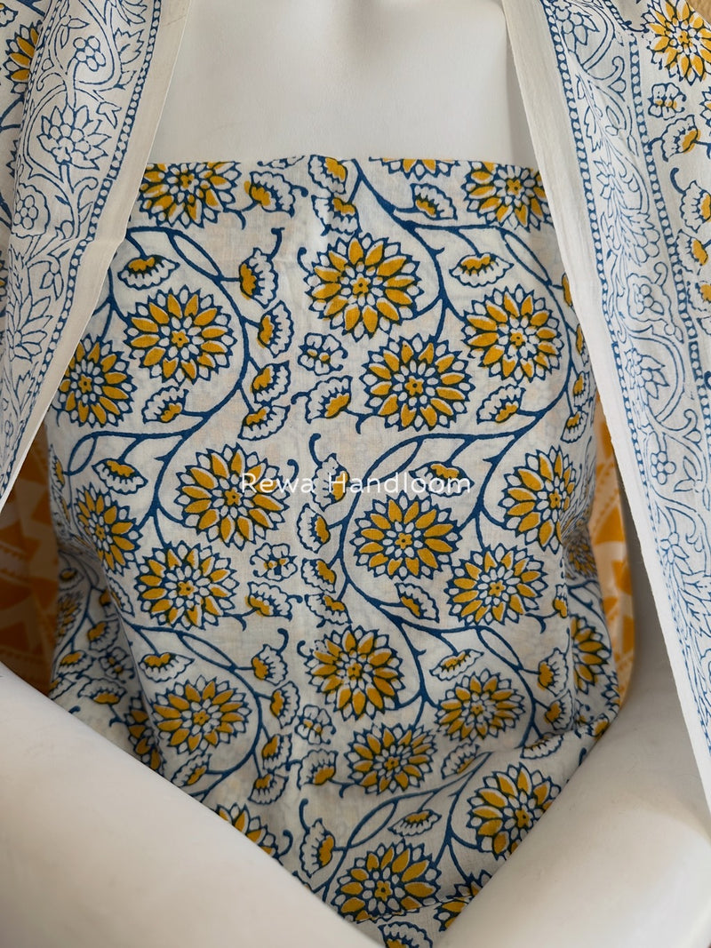 Yellow-White Indigo Bagh Print Suit BCI070