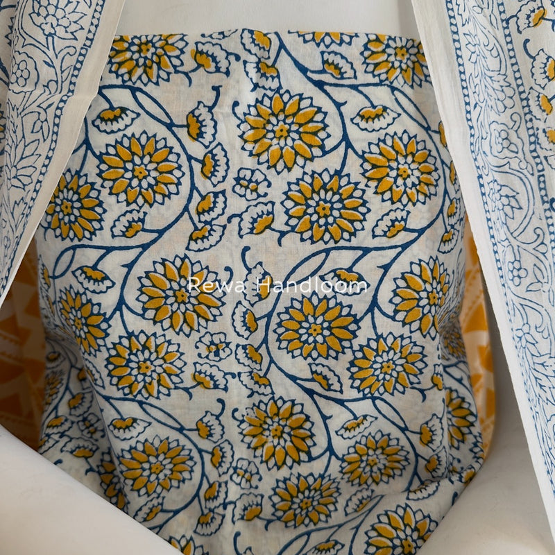 Yellow-White Indigo Bagh Print Suit BCI070