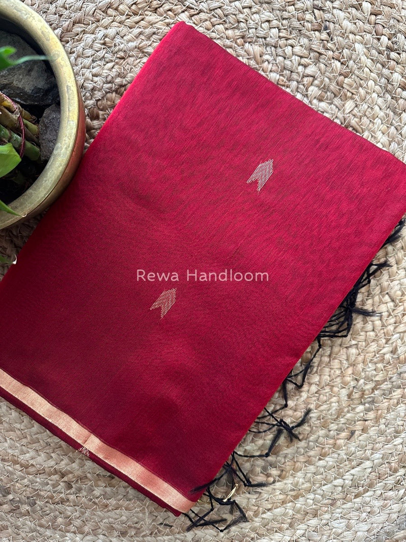 Maroon Zari Butti Maheshwari Saree VBS027