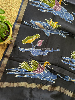 Maheshwari Black Batik Indonesian Print Saree IBS036