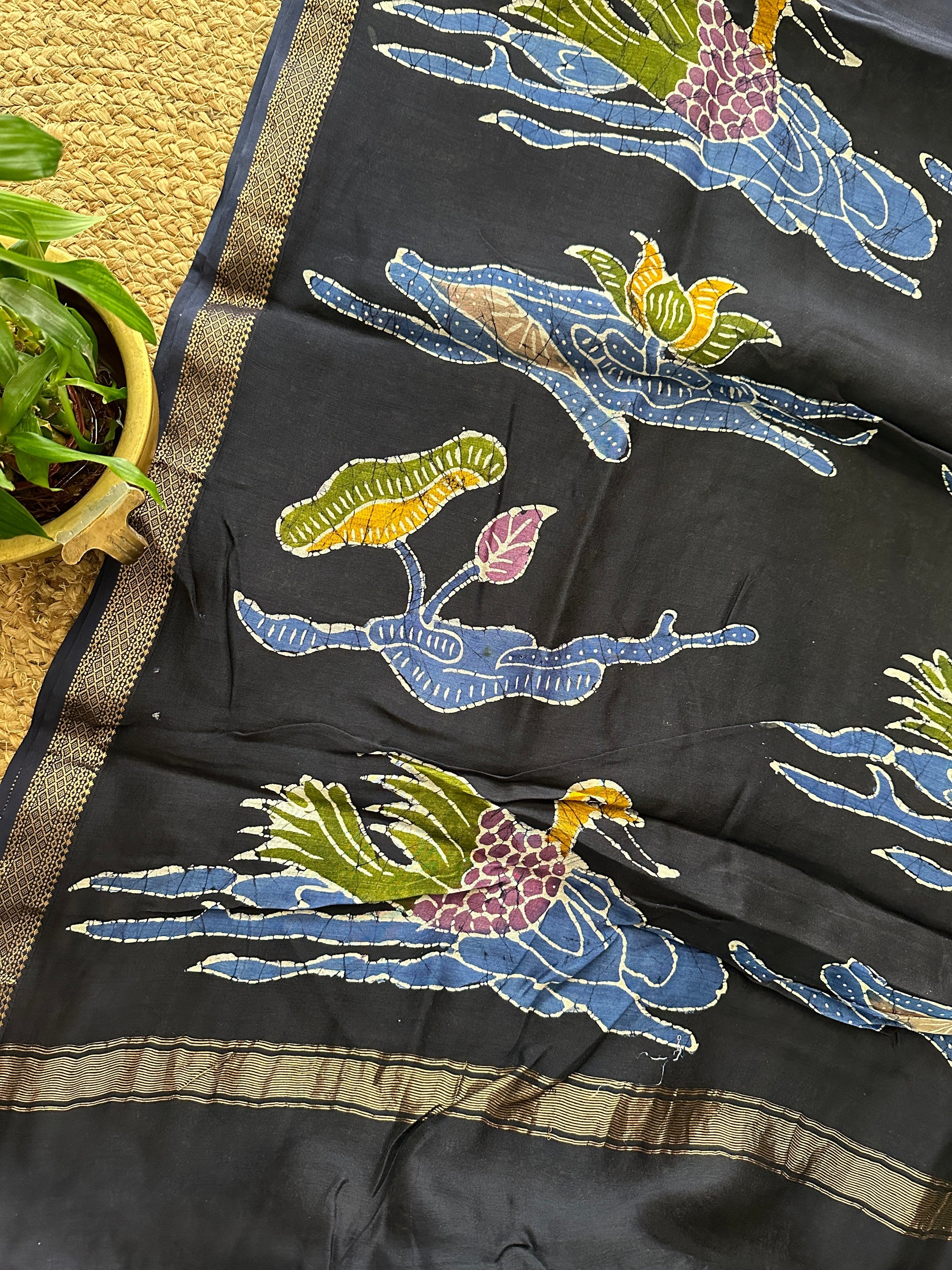 Maheshwari Blue Batik Indonesian Print Saree IBS07