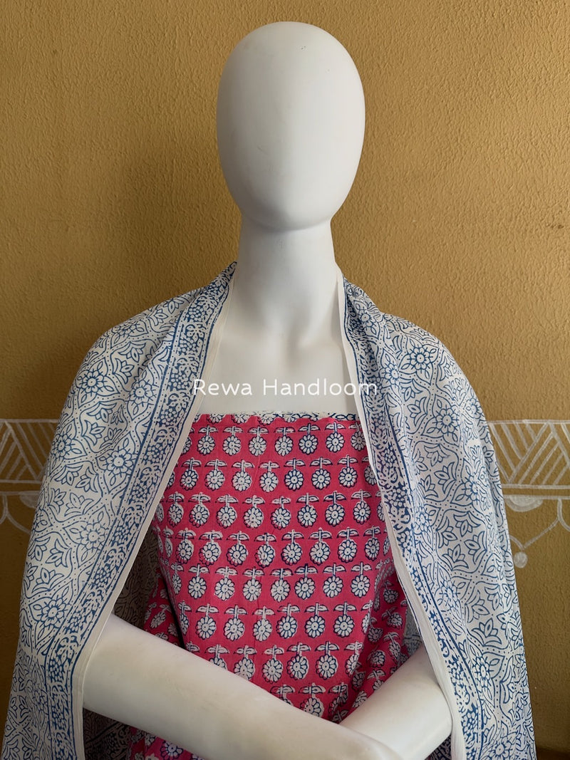 Pink-Blue Indigo Bagh Print Suit BCI080