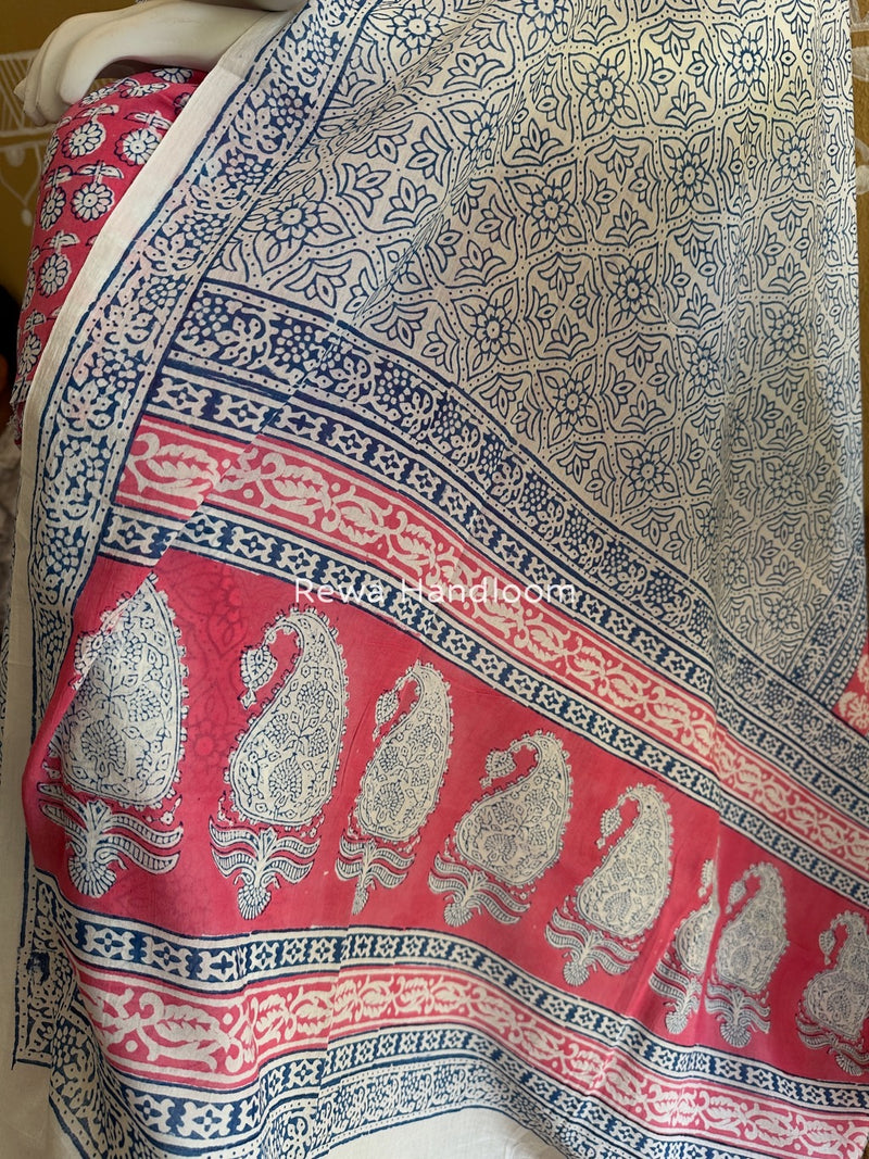 Pink-Blue Indigo Bagh Print Suit BCI080