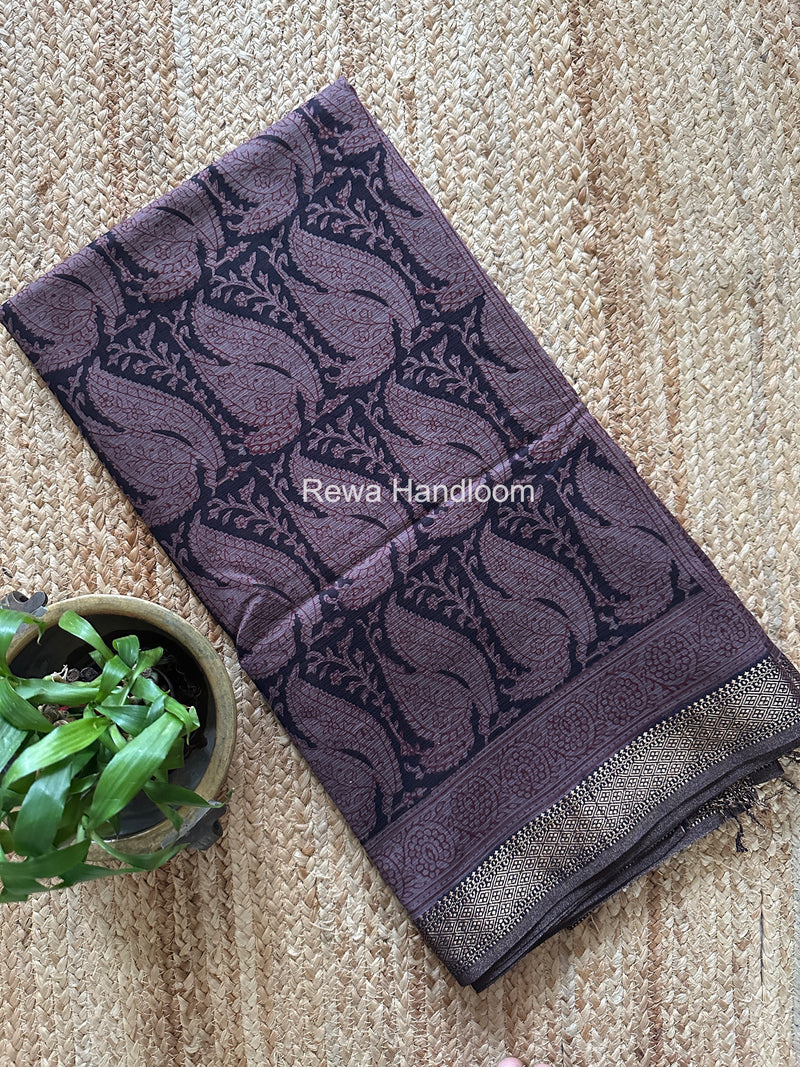 Maheshwari Pastel Purple Bagh Print Small Border Saree MTBS147