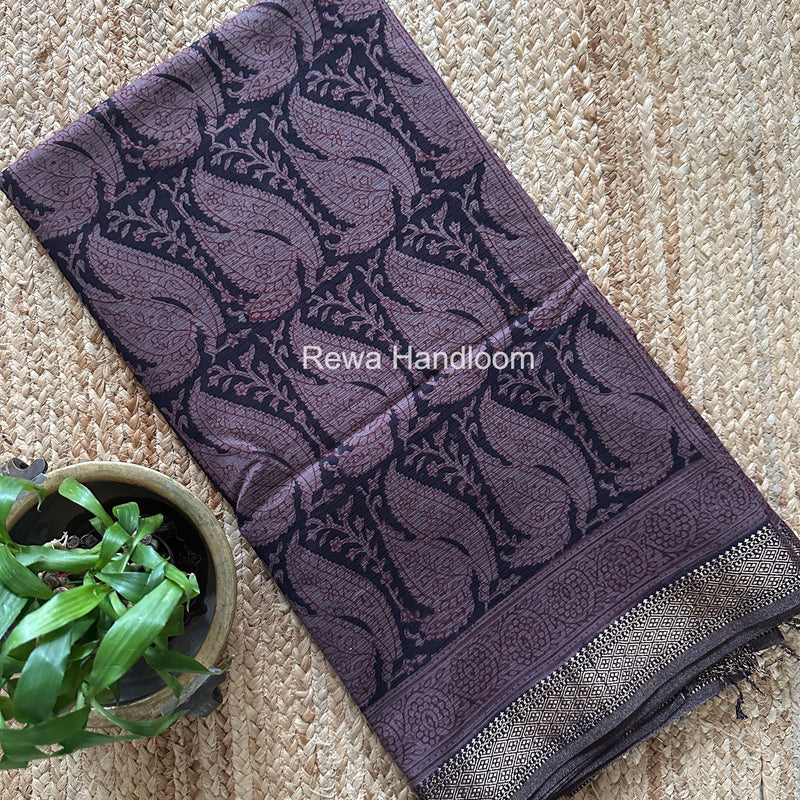 Maheshwari Pastel Purple Bagh Print Small Border Saree MTBS147