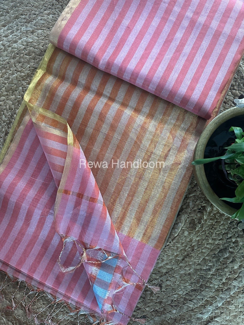 Exclusive Maheshwari Baby Pink Tissue Silk Saree TLS03