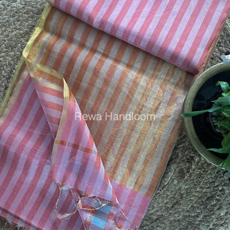 Exclusive Maheshwari Baby Pink Tissue Silk Saree TLS03
