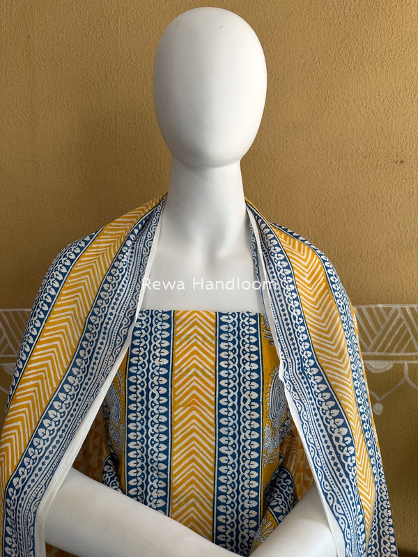 Blue-yellow Indigo Bagh Print Suit BCI074