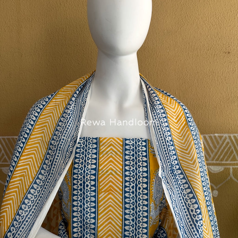 Blue-yellow Indigo Bagh Print Suit BCI074