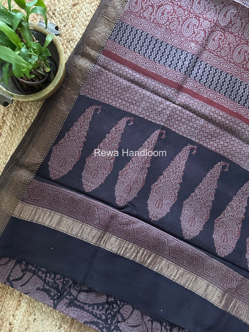 Maheshwari Pastel Purple Bagh Print Small Border Saree MTBS147