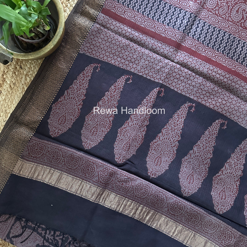 Maheshwari Pastel Purple Bagh Print Small Border Saree MTBS147