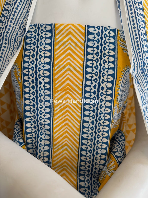 Blue-yellow Indigo Bagh Print Suit BCI074