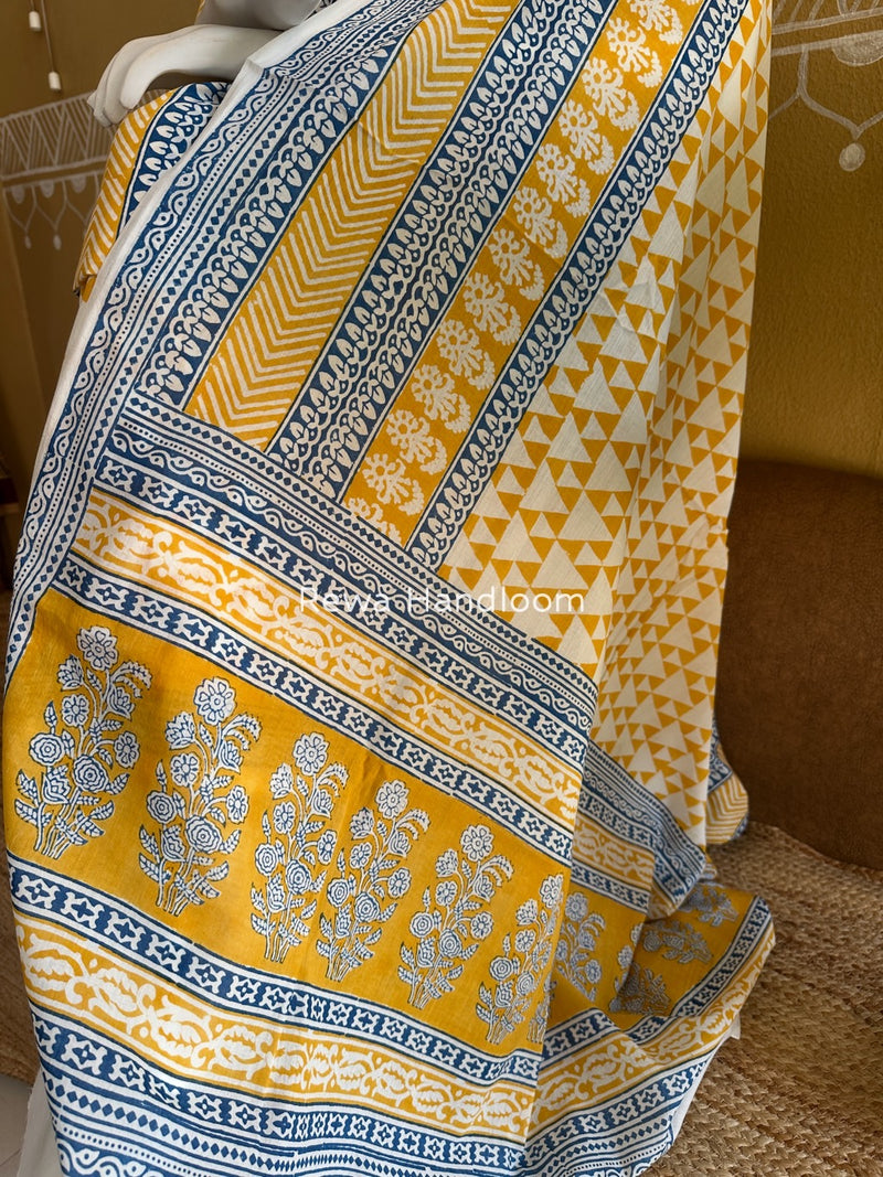 Blue-yellow Indigo Bagh Print Suit BCI074