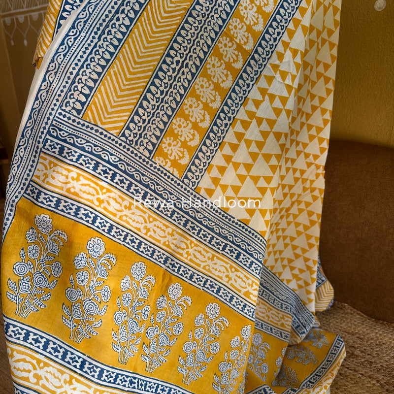 Blue-yellow Indigo Bagh Print Suit BCI074