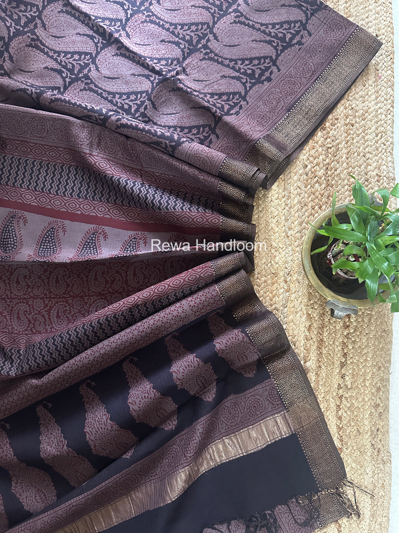 Maheshwari Pastel Purple Bagh Print Small Border Saree MTBS147